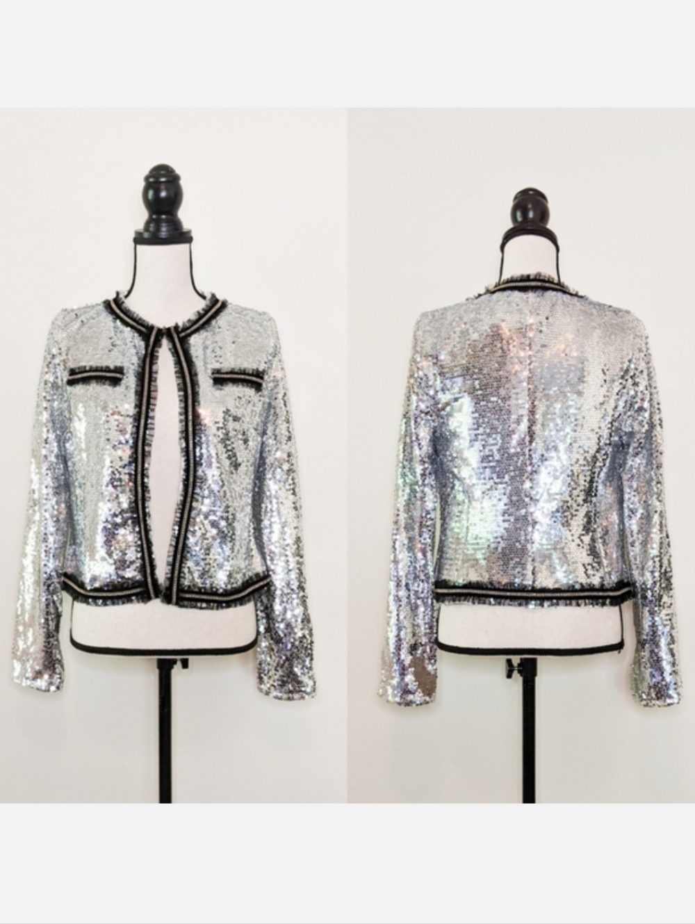🦋LAST🦋 NWT Jealous Tomato Silver Sequin Jacket, Size Small